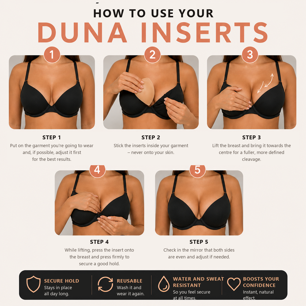 Duna Sticky Inserts – Push-up effect, washable and reusable