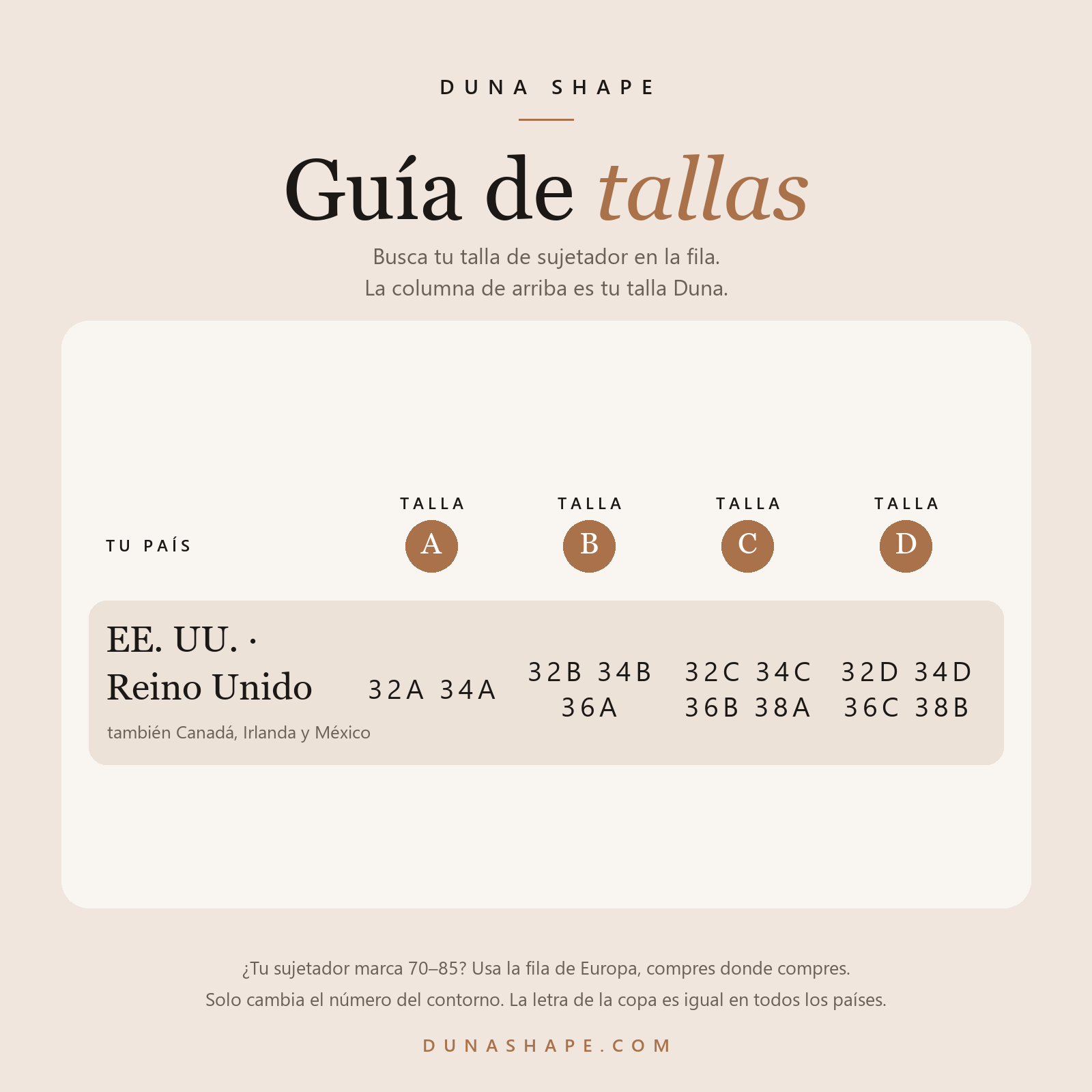 Guía de tallas Duna