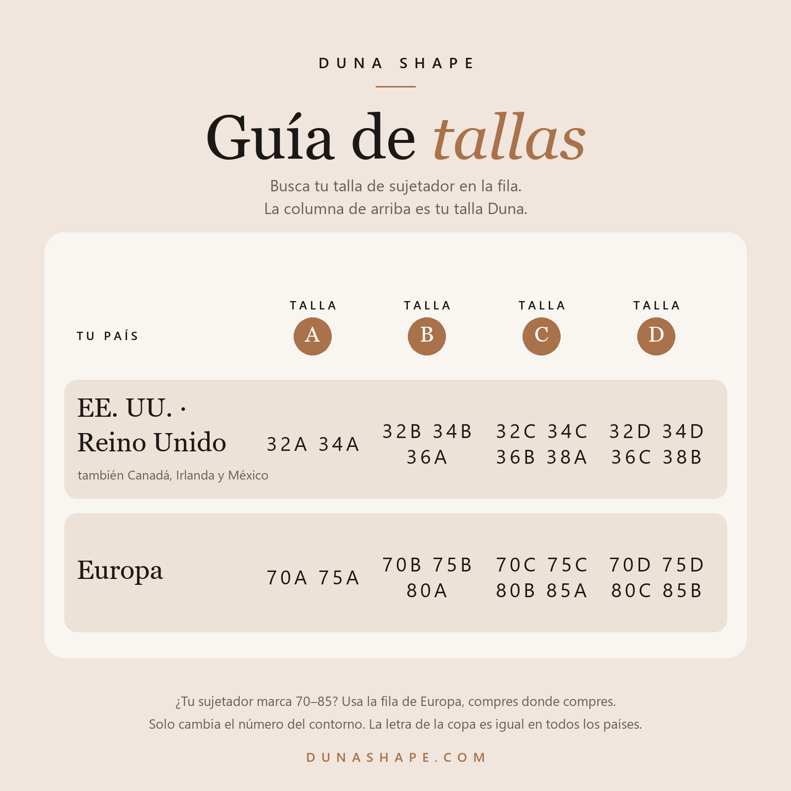 Guía de tallas Duna