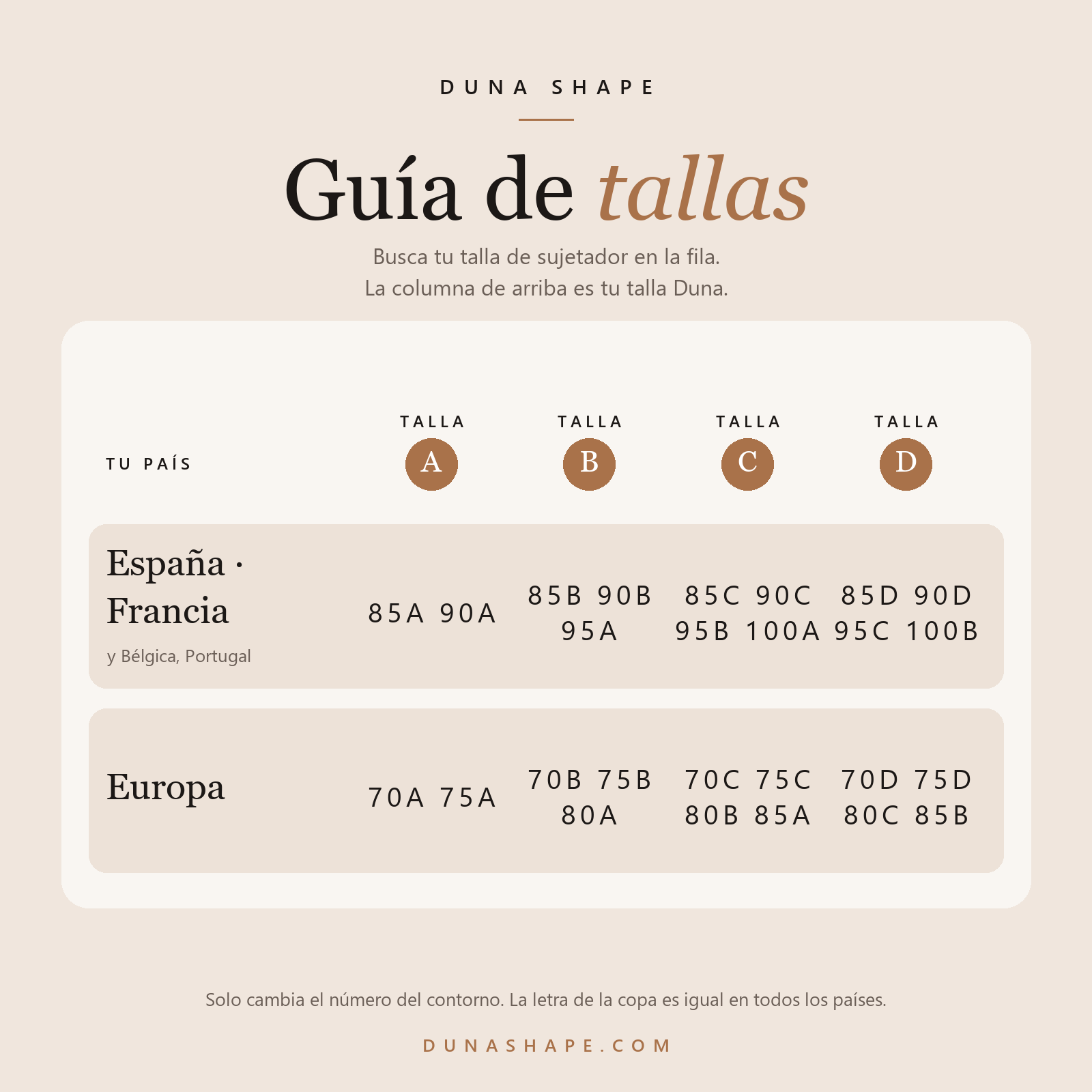 Guía de tallas Duna