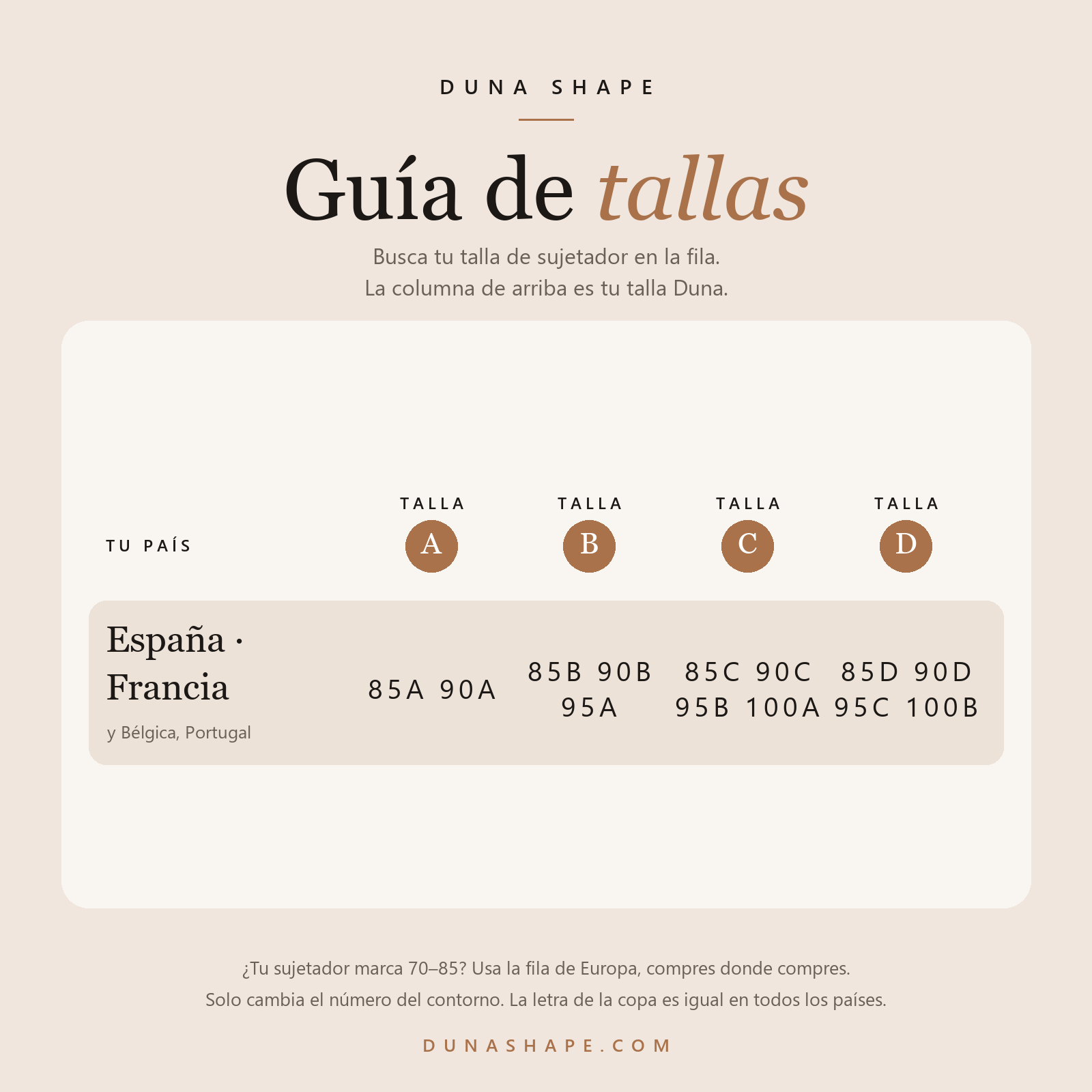Guía de tallas Duna