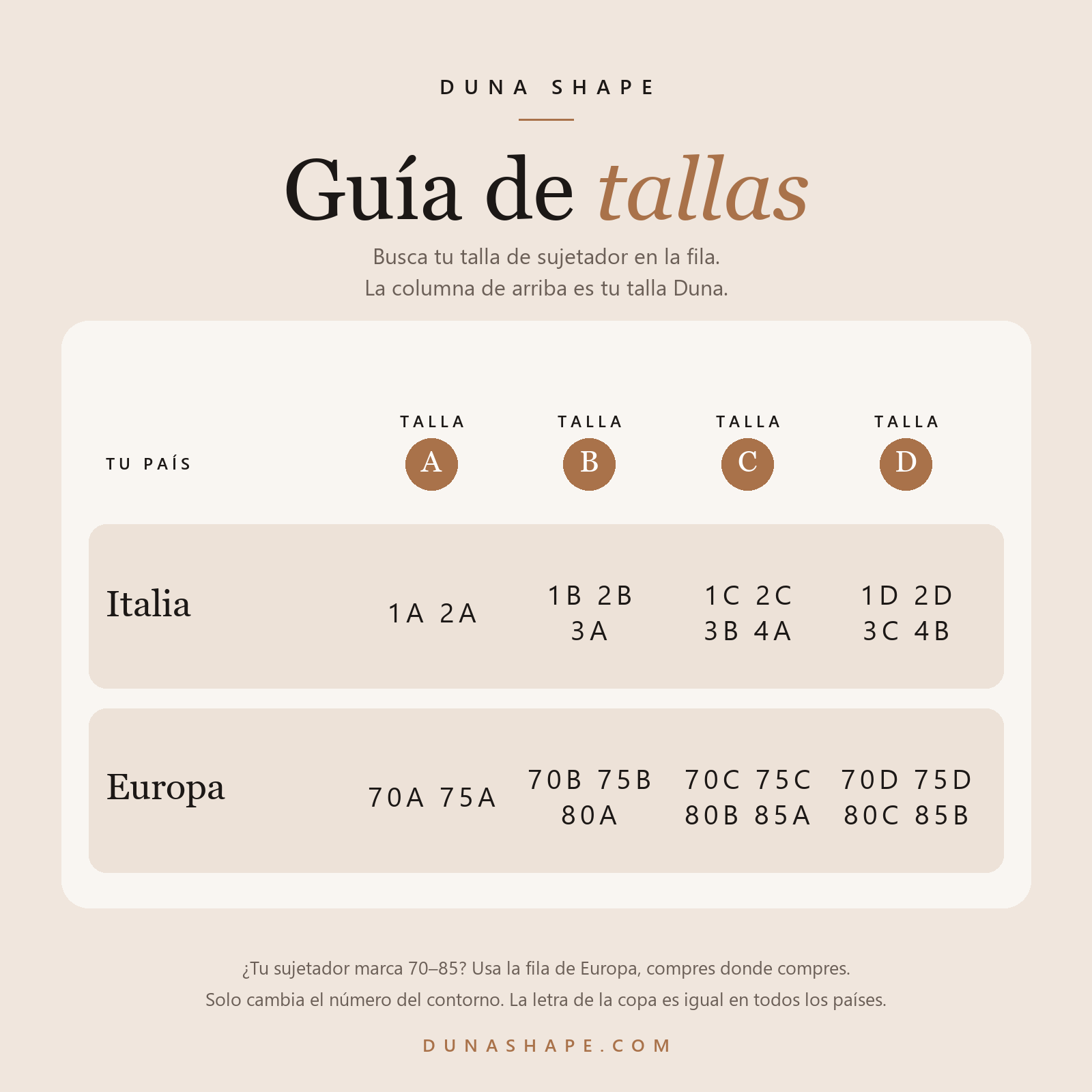 Guía de tallas Duna